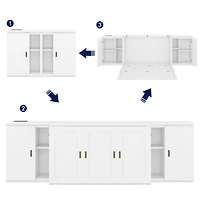 Streamdale Full Size Murphy Bed with Shelves, Cabinets and Usb Ports, White