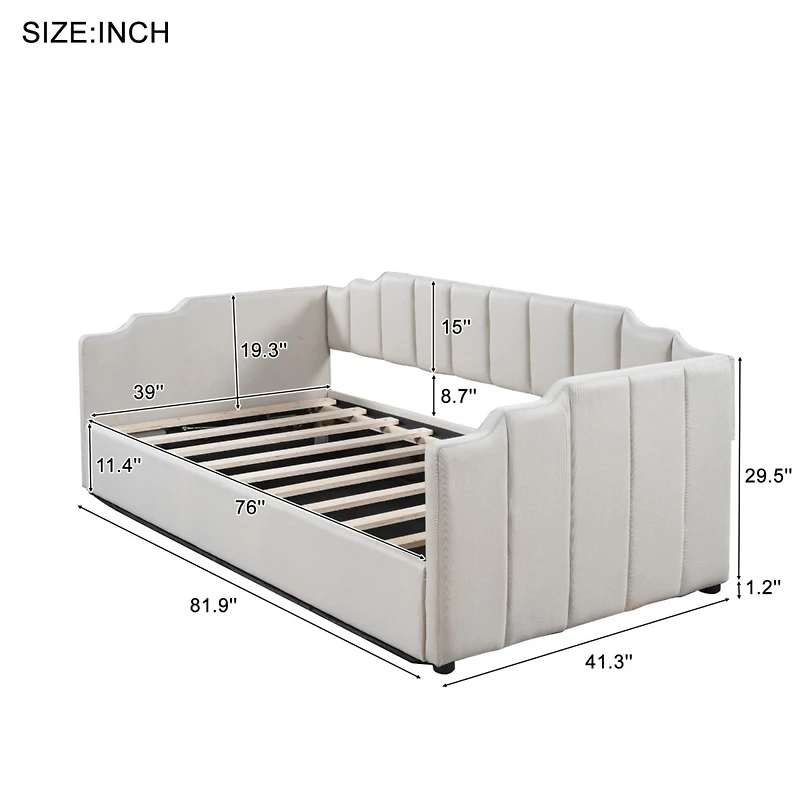Streamdale Upholstered Daybed with Underneath Storage, Twin Size, White
