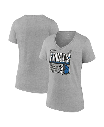 Fanatics Women's Heather Gray Dallas Mavericks 2024 Western Conference Champions Locker Room Plus V-Neck T-Shirt