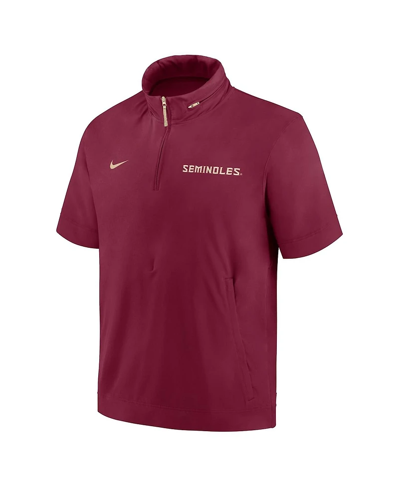 Nike Men's Garnet Florida State Seminoles 2024 Sideline Coach Short Sleeve Half-Zip Hoodie Jacket