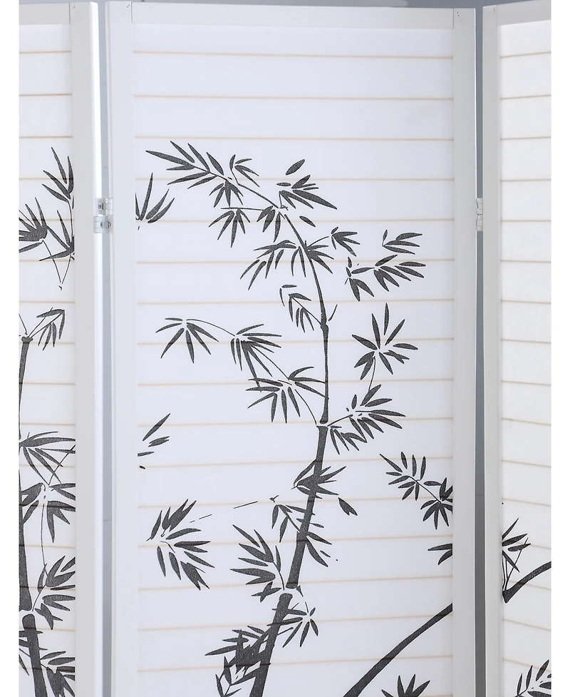 Streamdale Furniture Bamboo Print 4-Panel Framed Room Screen/Divider, White