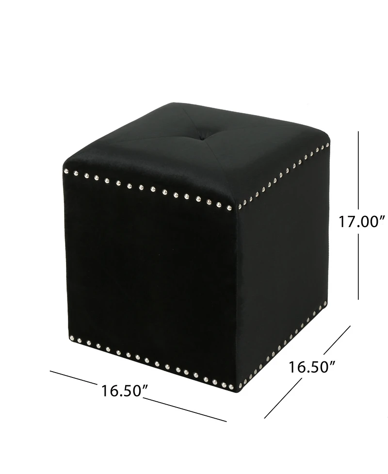 Streamdale Plush Velvet Square Ottoman with Studded Trim and Single Tuft