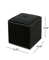 Streamdale Plush Velvet Square Ottoman with Studded Trim and Single Tuft
