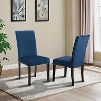 Streamdale Furniture Contemporary Velvet Dining Chair with Nailhead Trim, Set of 2, Blue