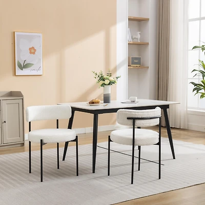Streamdale Modern Round Boucle Dining Chairs, Set of 2, White