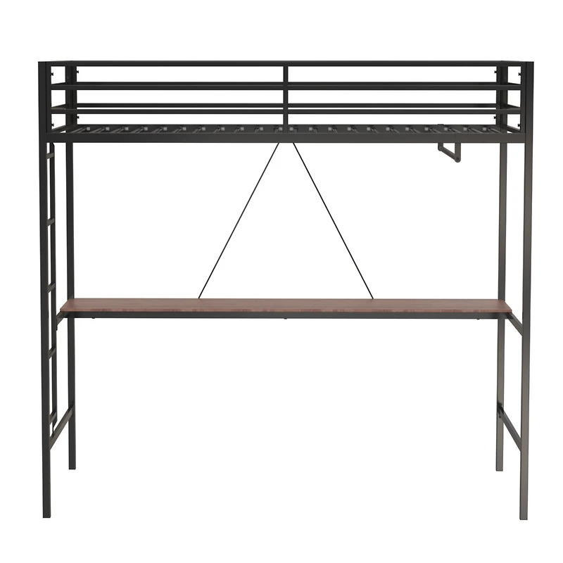 Simplie Fun Adam Sturdy Twin Loft Bunk Black with Cinnamon Wood Desk and Closet Rod for Adult and Kids, and Easy Climbing with Sturdy Ladder, Space Sa