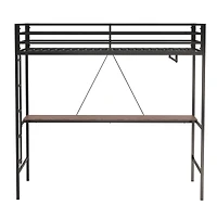 Simplie Fun Adam Sturdy Twin Loft Bunk Black with Cinnamon Wood Desk and Closet Rod for Adult and Kids, and Easy Climbing with Sturdy Ladder, Space Sa