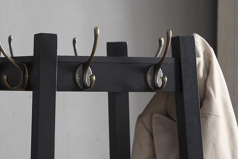 Streamdale Coat Rack w/ 3-Tier Storage Shelves in Black Finish