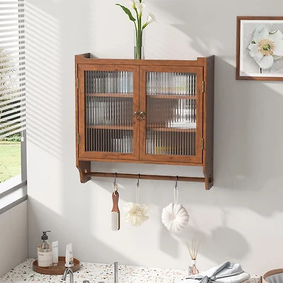 Streamdale Vintage Brown Wall Cabinet with Fluted Glass Doors | Assembly Required