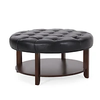 Streamdale Contemporary Faux Leather Tufted Ottoman with Open Shelf