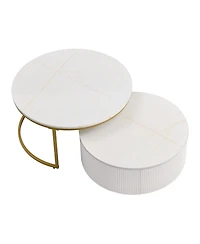 Streamdale Modern Fluted Nesting Coffee Table with Drawer (White & Gold)