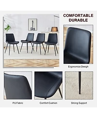 Streamdale Furniture Black Leatherback Dining Chairs with Curved Cushions (Set of 6)