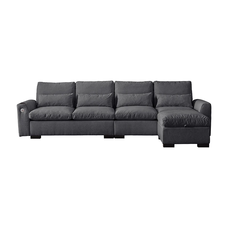 Streamdale Elegant Chenille Sofa with Reversible Ottoman and Built-in Usb Ports