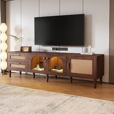 Streamdale Multifunctional Tv Stand with Rattan Drawers and Ample Storage