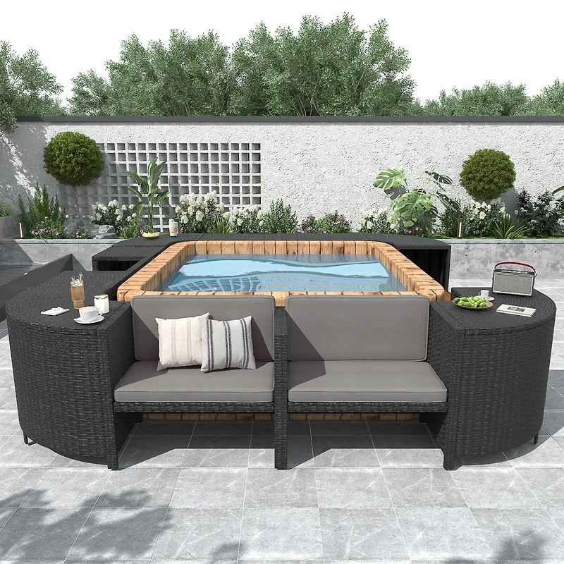 Streamdale Versatile Patio Furniture Lounge Sofa Set with Storage, Grey Rattan