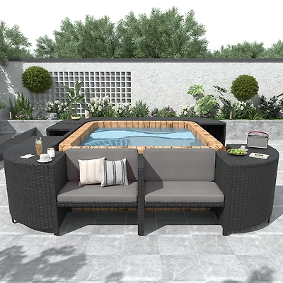 Streamdale Versatile Patio Furniture Lounge Sofa Set with Storage, Grey Rattan