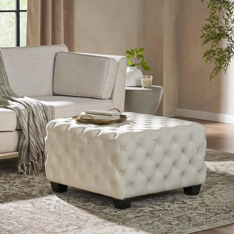 Streamdale Modern Glam Velvet Ottoman with Button-Tufted Diamond Stitch