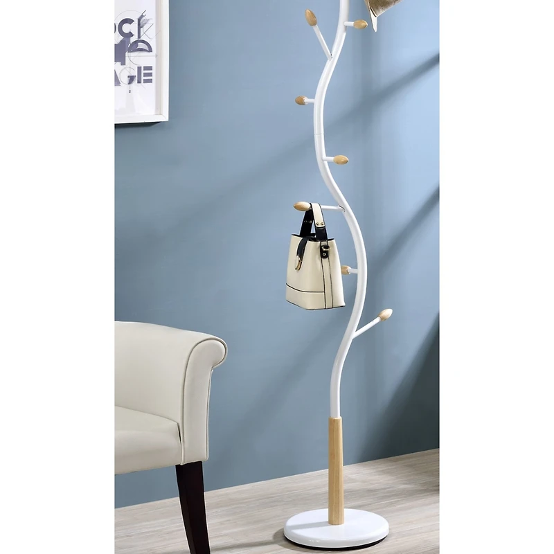 Streamdale Furniture Arles Metal Whtie and Oak Standing Coat Rack