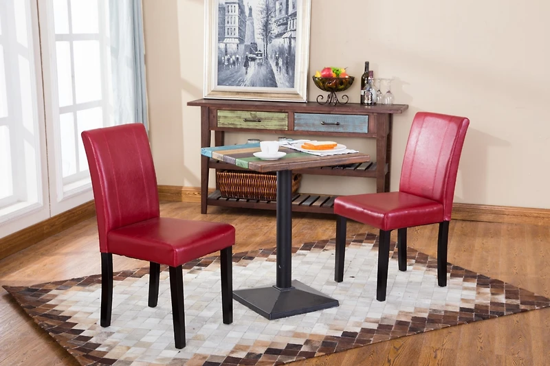 Streamdale Style Solid Wood Leatherette Padded Parson Chair, Red, Set of 2
