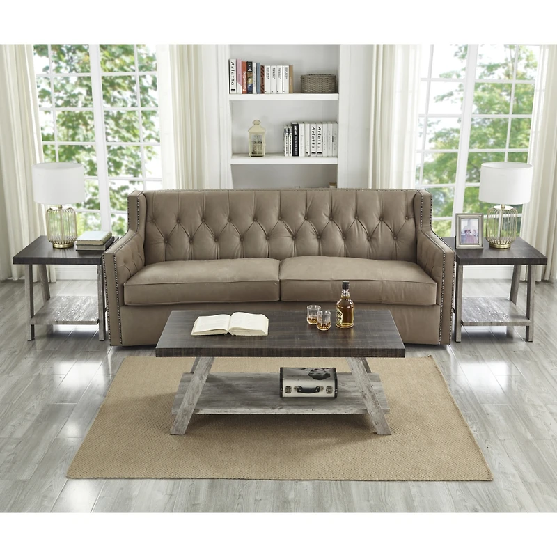 Streamdale Furniture Contemporary 3-Piece Wood Shelf Coffee Table Set in Weathered Walnut and Gray