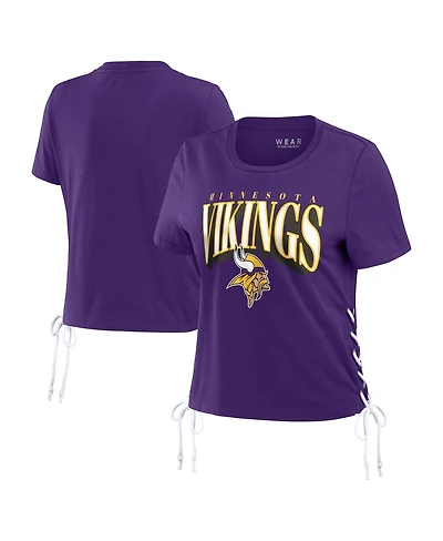 Wear by Erin Andrews Women's Purple Minnesota Vikings Lace Up Side Modest Cropped T-Shirt