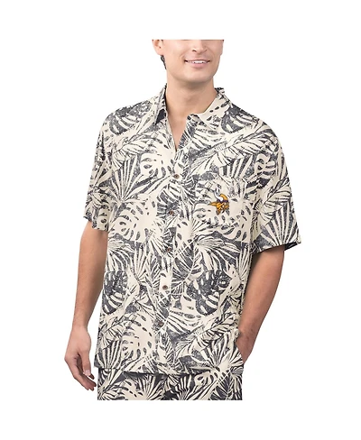 Margaritaville Men's Black Minnesota Vikings Sand Washed Monstera Print Party Button-Up Shirt