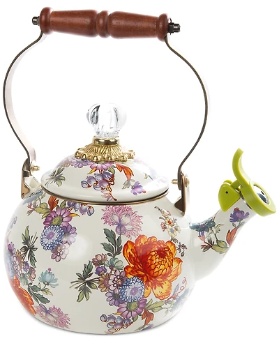 Mackenzie-Childs White Flower Market 2-Qt. Whistling Tea Kettle