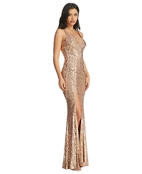 Dress the Population Women's Iris Sequined Side-Slit Gown