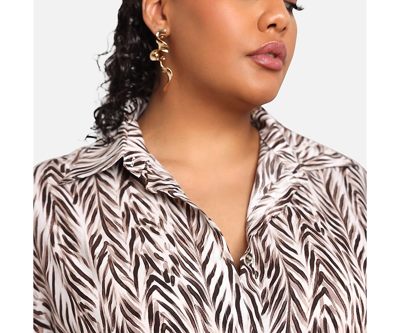 Rebdolls Plus Size Isha Bamboo Print Button Front Maxi Shirt Dress