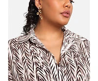 Rebdolls Plus Size Isha Bamboo Print Button Front Maxi Shirt Dress