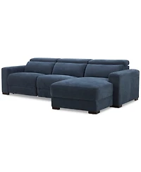 Nevio 3-Pc. Fabric Power Headrest Sectional and Chaise with 1 Motion Chair