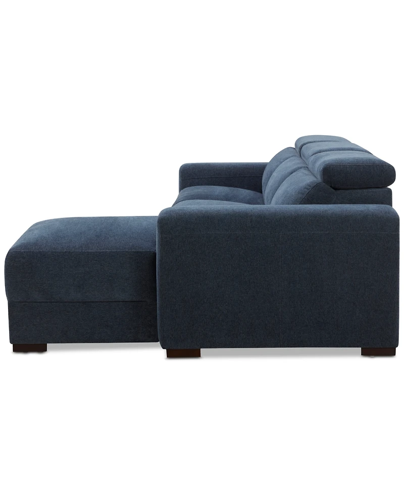 Nevio 3-Pc. Fabric Power Headrest Sectional and Chaise with 1 Motion Chair