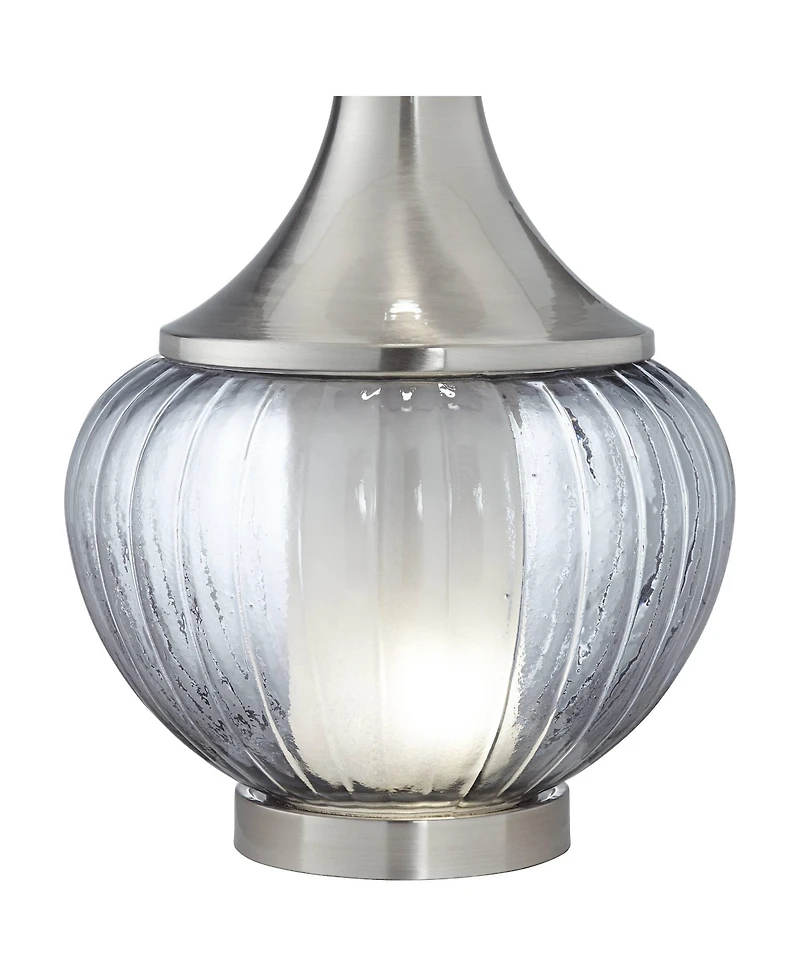 360 Lighting Courtney Modern Table Lamp 28 1/2" Tall Fluted Smoked Glass with Nightlight White Linen Drum Shade for Bedroom Living Room Nightstan