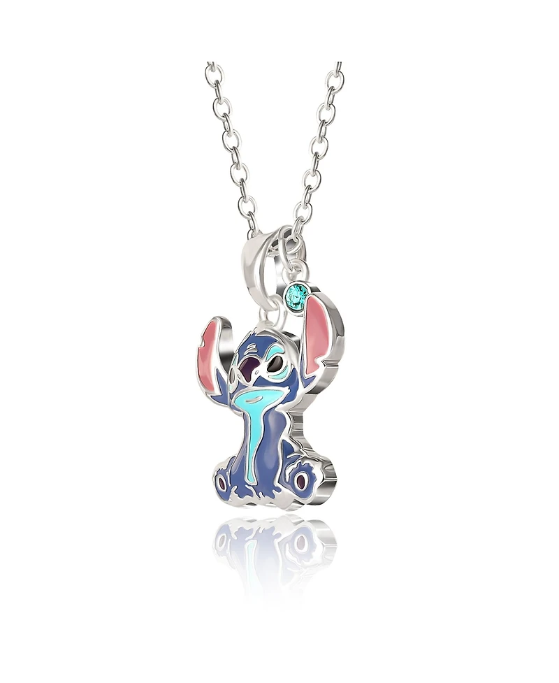 Disney Stitch Silver Plated Enamel & Blue Crystal Sitting Stitch Pendant