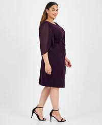 Connected Plus Chiffon-Sleeve Sheath Dress