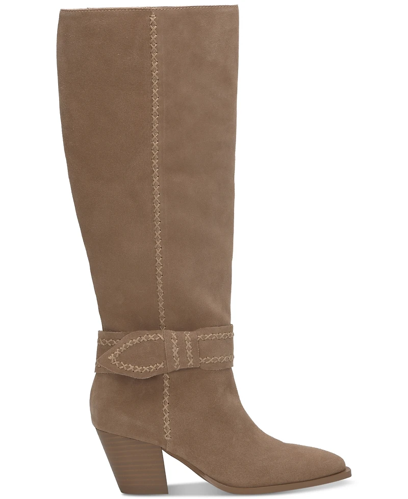 Lucky Brand Women's Risvin Bow Whipstich Tall Knee High Heel Boots