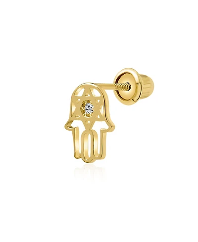 Bling Jewelry Tiny Petite Judaic Jewelry Cz Accent14K Yellow Gold Hamsa Star Of David Judaic Cartilage Ear Lobe Piercing Stud Earring Bat Mitzvah Secu