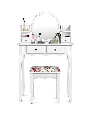 Sugift Makeup Vanity Table Set with 360° Pivoted Round Mirror