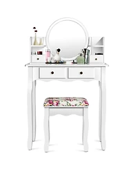 Sugift Makeup Vanity Table Set with 360° Pivoted Round Mirror