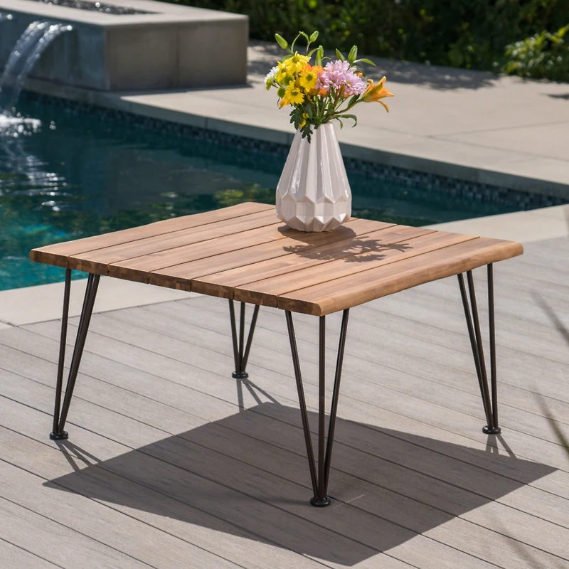 Rustic Acacia Wood Coffee Table for Outdoor Use
