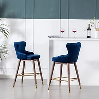 Streamdale Furniture Fabric Upholstered Counter Height Wingback Stools, Set of 2, Blue