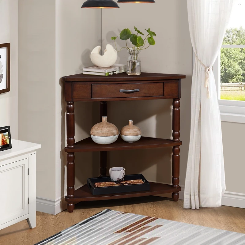 Streamdale Space-Saving Corner Table Solid Wood, Easy Assembly, Rounded Corners