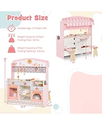 Costway 2 in 1 Kids Play Kitchen & Restaurant Double-Sided Pretend Playset with Canopy