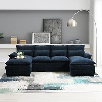 Mondawe 109.8x55.9" Modern U-shaped Sectional Sofa with Waist Pillows,6-seat Upholstered Symmetrical Sofa Furniture,Sleeper Sofa Couch with Chaise Lou