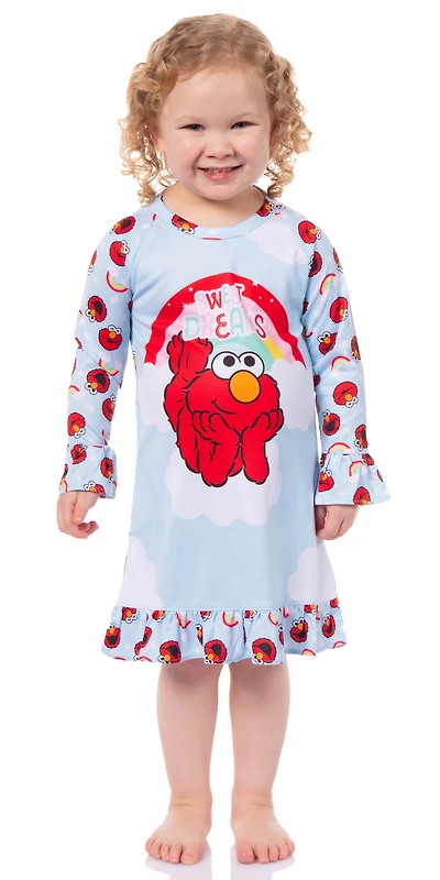 Sesame Street Toddler Girls Elmo Sweet Dreams Long-Sleeve Raglan Nightgown Sleepwear