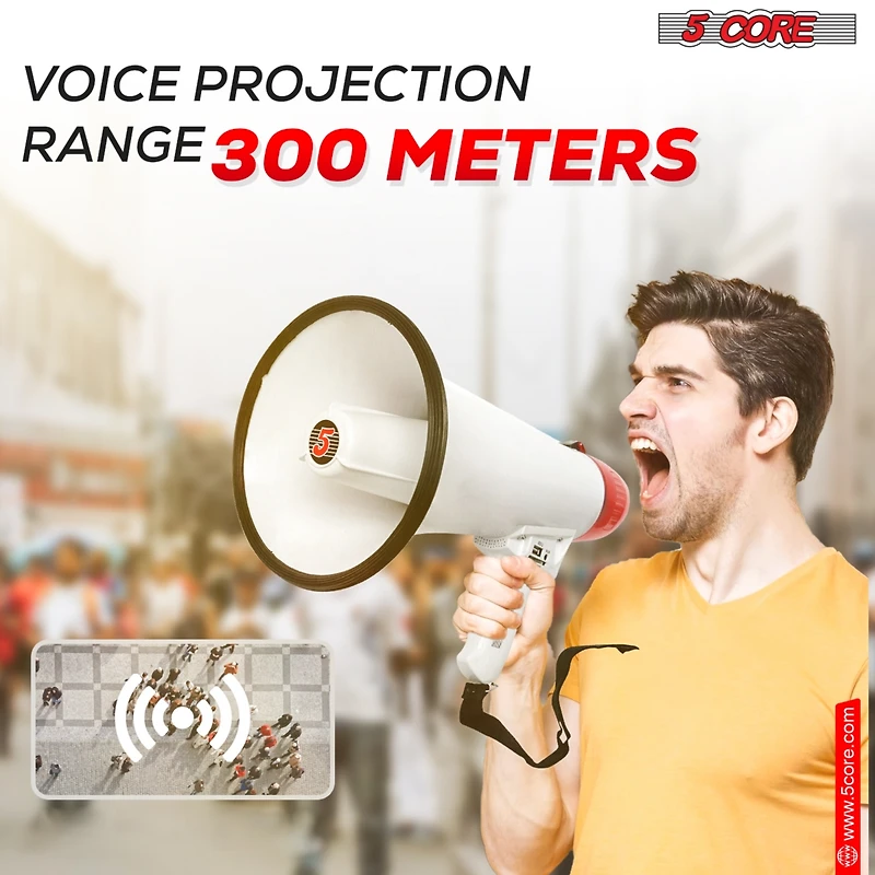 5Core Megaphone Bullhorn Speaker 50W Bull Horn Cheer Megafono 300 Meter