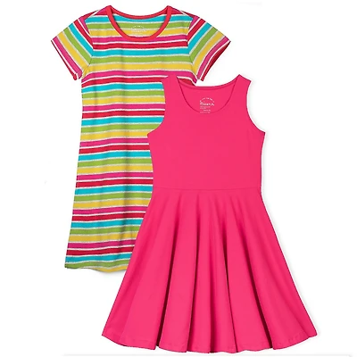 Mightly Toddler Girls Fair Trade Organic Cotton Short Sleeve Dresses 2-pack