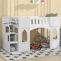 Streamdale Twin Loft Bed with Storage Staircase and Window, White