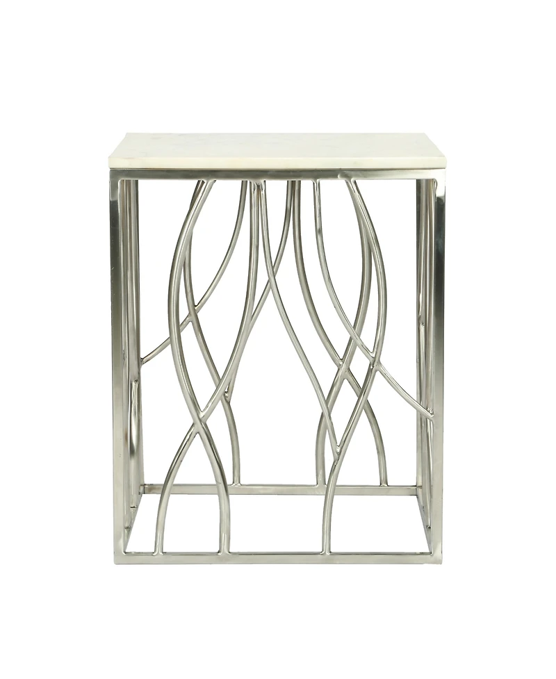 Simplie Fun Square Marble End Table with Stainless Steel Base