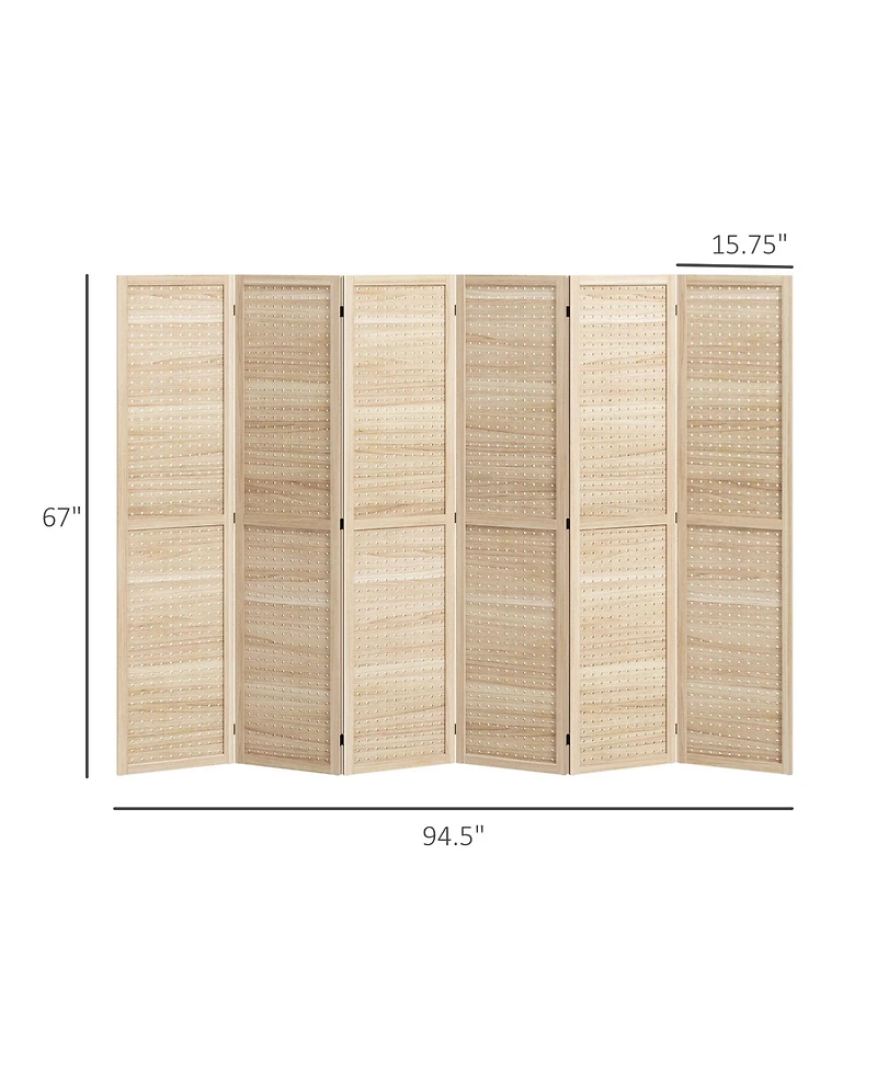 Homcom 6 Panel Room Divider w/ Hole Hooks Folding Privacy Screen, Natural